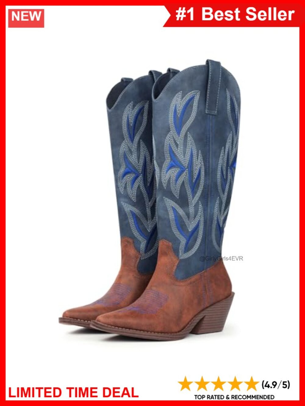 Cowgirl Knee High Western Boots Faux Leather Snip Toe Block Heel Embroidered